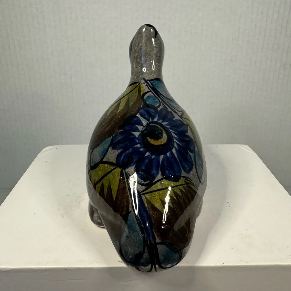 Vintage Tonala Mexican Bird Folk Art Ceramic Blue Floral